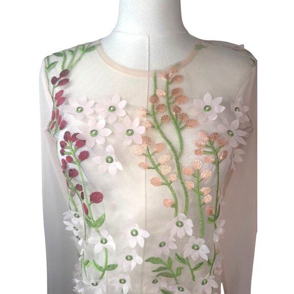 ZARA Sheer Mesh Small Floral Embroidered Long Sleeve Lightweight Dainty - Picture 4 of 14